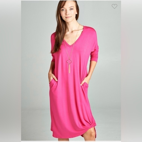 Hot Pink Solid Jersey Midi Dress - Picture 1 of 1